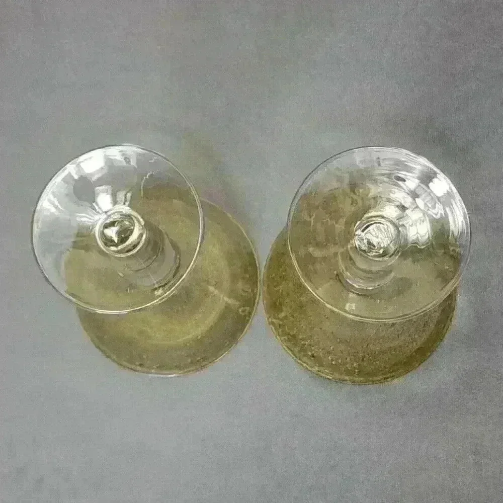 Vintage Hand Blown Bubble Art Glass Amber Martini Cosmopolitan Glasses Set of 2